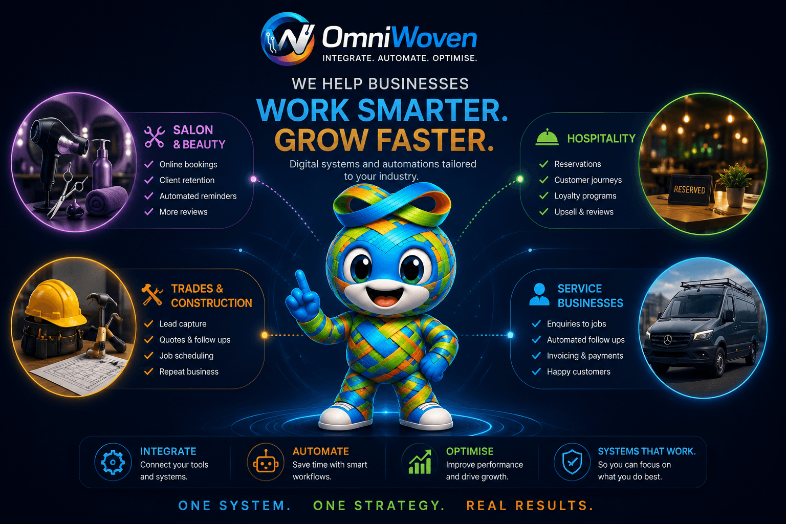 OmniWoven helps Hair & Beauty, Hospitality, Trades and Service businesses work smarter and grow faster